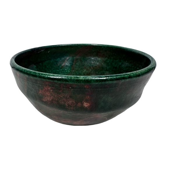 Susan Wertheimer David Raku Pottery Bowl Green with Metallic Highlights 6" - Picture 2 of 11